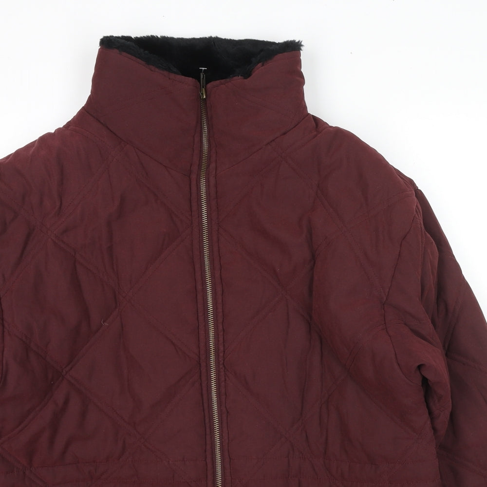 Etam Womens Red Quilted Jacket Size 12 Zip