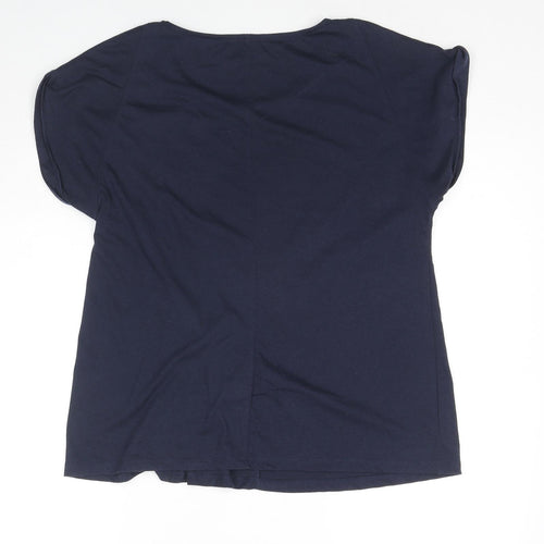 John Lewis Womens Blue Polyester Basic T-Shirt Size 14 Round Neck - Knot Detail