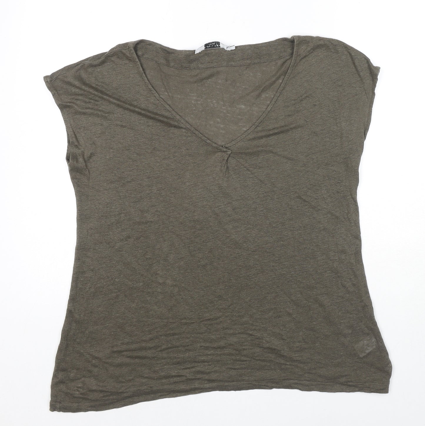 John Lewis Womens Grey Linen Basic T-Shirt Size 14 V-Neck