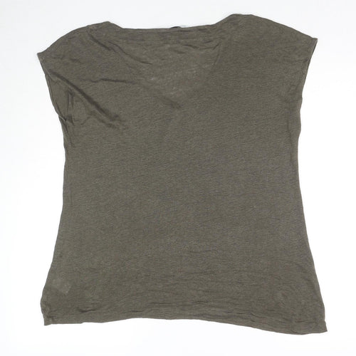 John Lewis Womens Grey Linen Basic T-Shirt Size 14 V-Neck