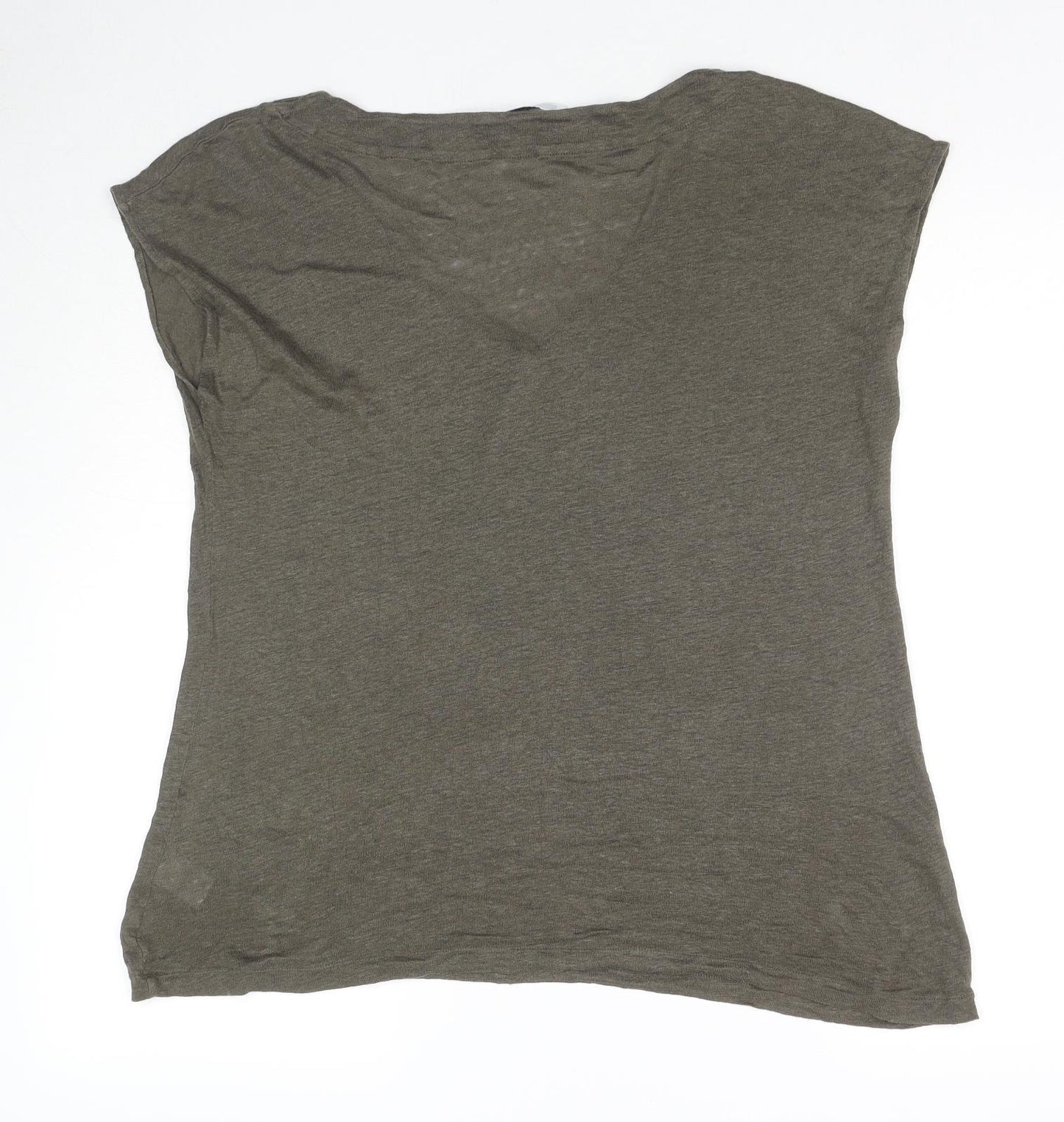 John Lewis Womens Grey Linen Basic T-Shirt Size 14 V-Neck
