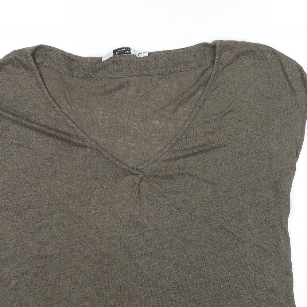 John Lewis Womens Grey Linen Basic T-Shirt Size 14 V-Neck