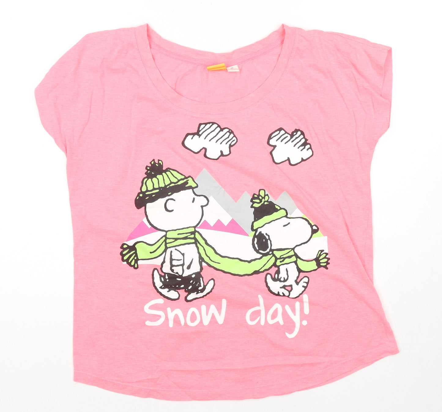 Peanuts Womens Pink Cotton Basic T-Shirt Size 14 Round Neck - Size 14-16 Snoopy Snow Day