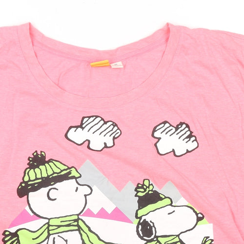 Peanuts Womens Pink Cotton Basic T-Shirt Size 14 Round Neck - Size 14-16 Snoopy Snow Day