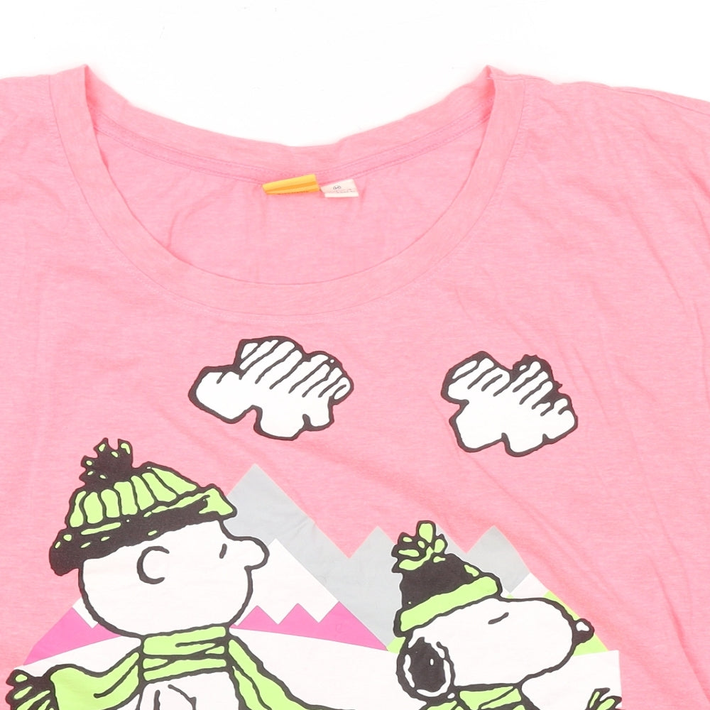 Peanuts Womens Pink Cotton Basic T-Shirt Size 14 Round Neck - Size 14-16 Snoopy Snow Day