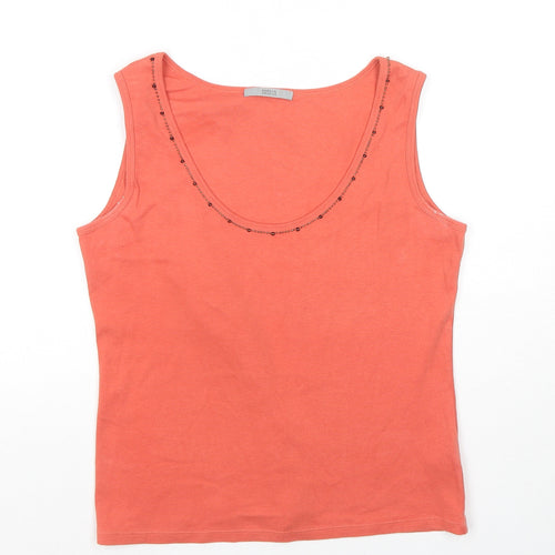 Marks and Spencer Womens Orange Cotton Basic Tank Size 14 Round Neck - Beaded Detail