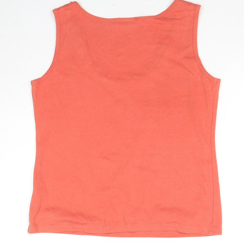 Marks and Spencer Womens Orange Cotton Basic Tank Size 14 Round Neck - Beaded Detail