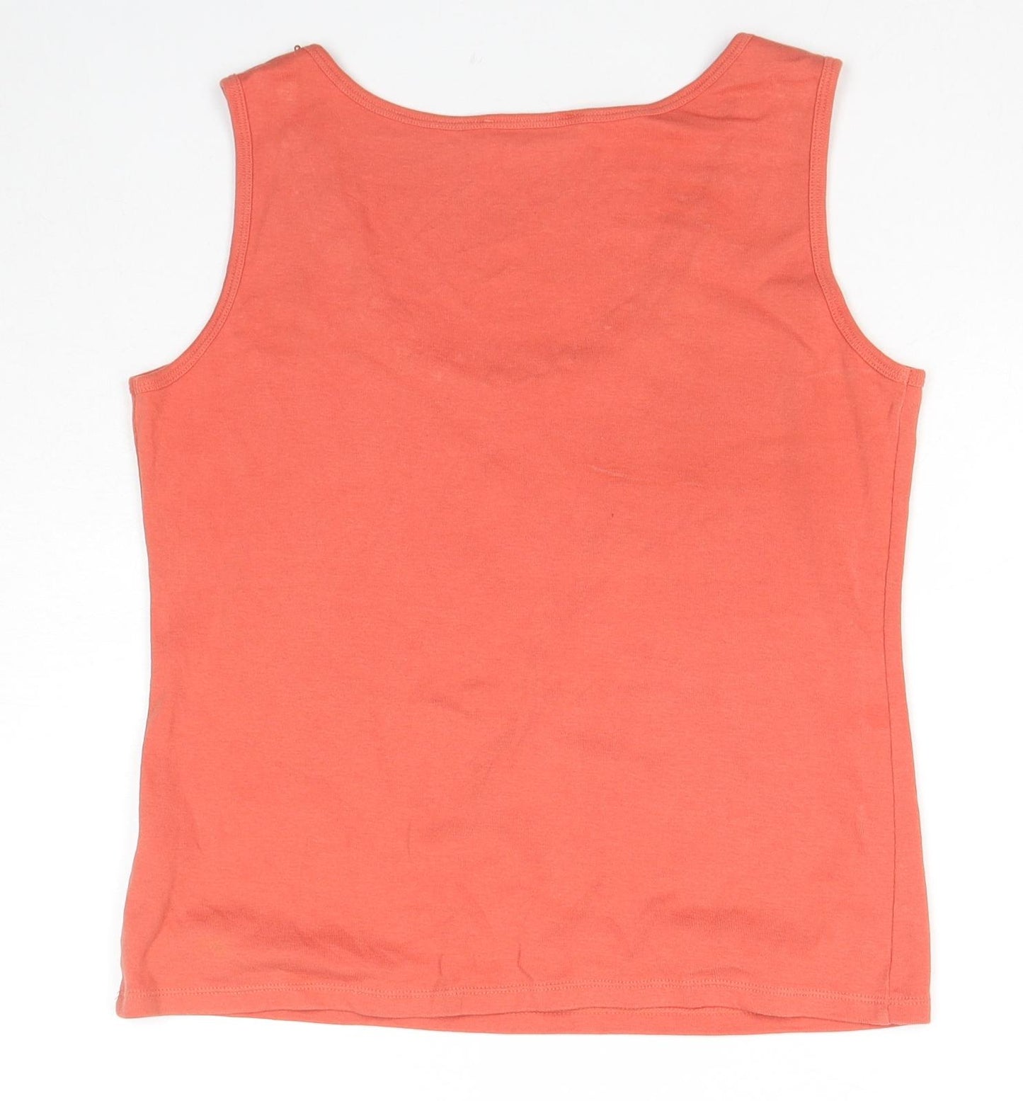 Marks and Spencer Womens Orange Cotton Basic Tank Size 14 Round Neck - Beaded Detail