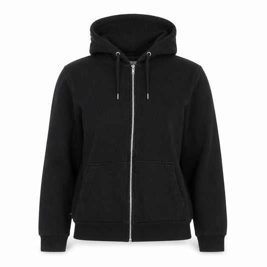 Front view of Jeff&Co women’s black cotton full zip hoodie, size UK 10, zip -, size UK 10-12