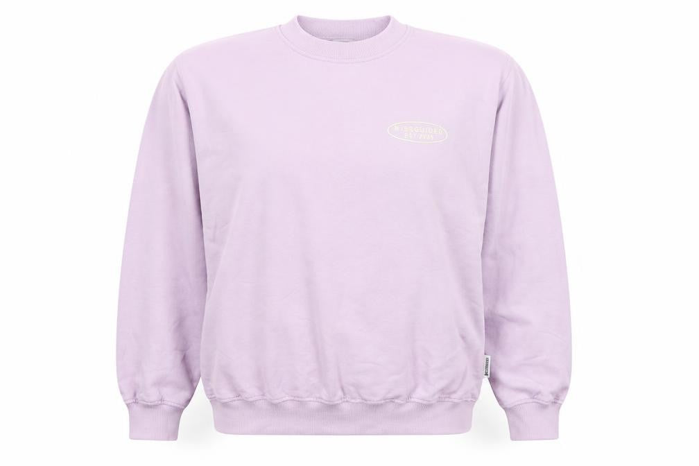 Front view of Missguided women’s purple cotton pullover sweatshirt, size UK 10, pullover - logo