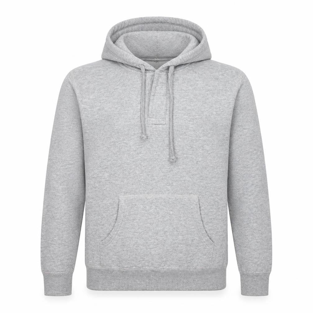 Front view of Burton men’s grey cotton pullover hoodie, size M