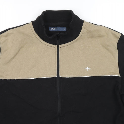 Easy Mens Black Cotton Full Zip Sweatshirt Size XL - Colourblock Pattern