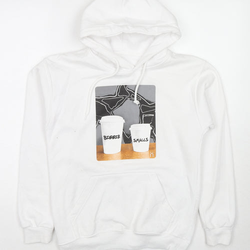 Little White Lies Mens White Cotton Pullover Hoodie Size S - Coffee Biggie Smalls