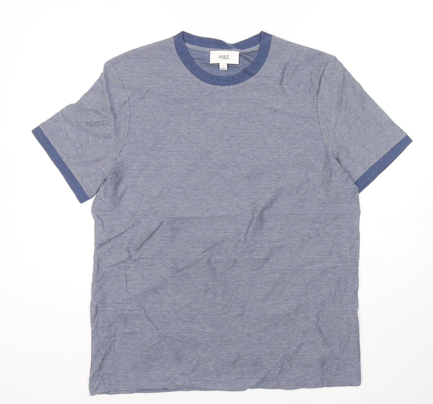 Marks and Spencer Mens Blue Cotton T-Shirt Size L Round Neck