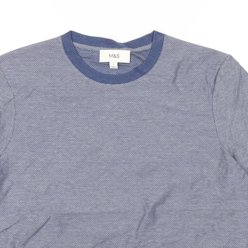Marks and Spencer Mens Blue Cotton T-Shirt Size L Round Neck