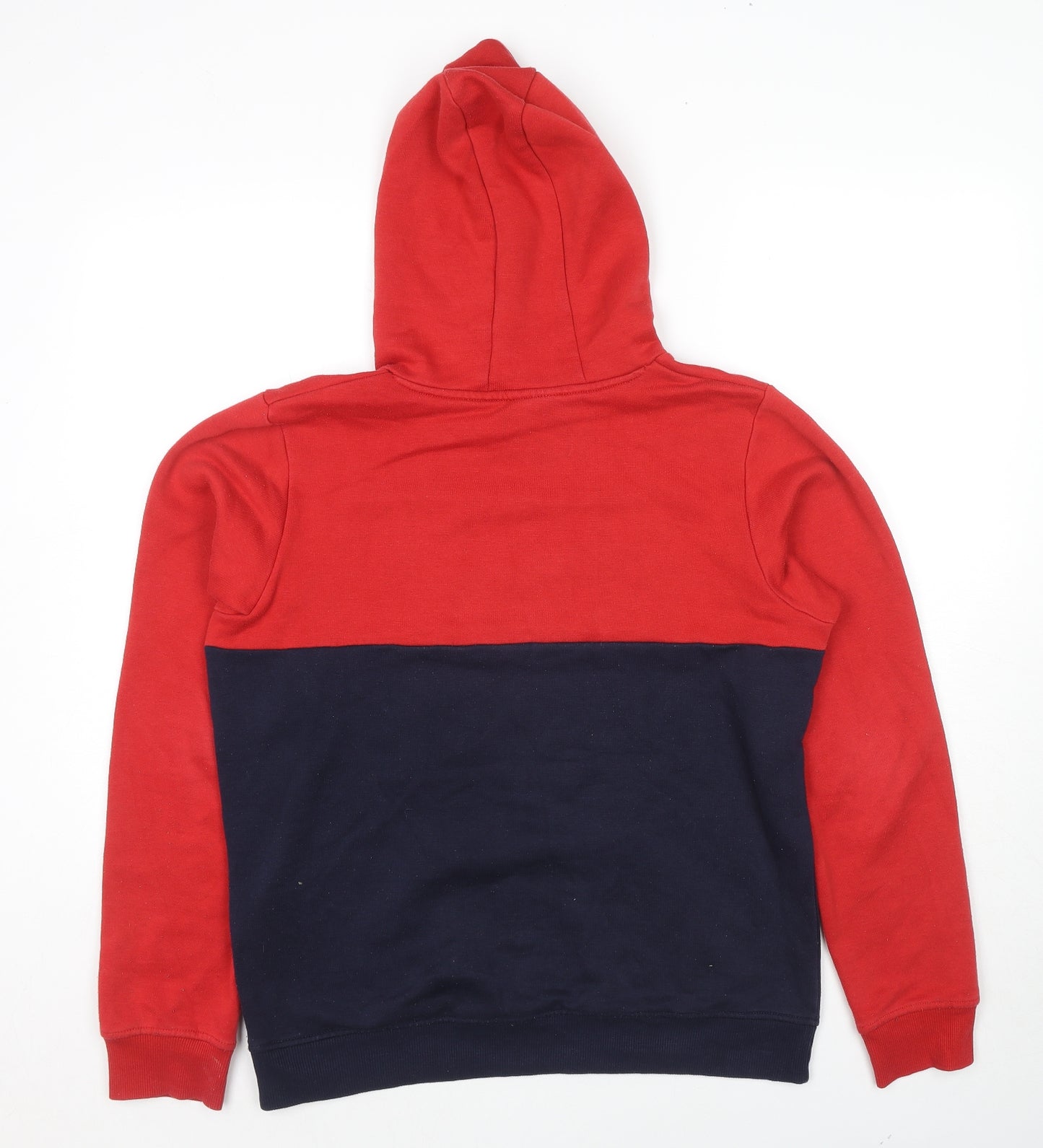 FILA Mens Blue Cotton Pullover Hoodie Size M - Colourblock Pattern Logo Label Size 176cm