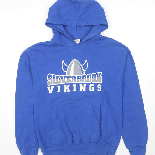Gildan Mens Blue Cotton Pullover Hoodie Size S - Silverbrook Vikings