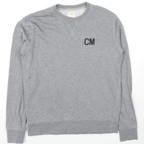 Marks and Spencer Mens Grey Cotton Pullover Hoodie Size M