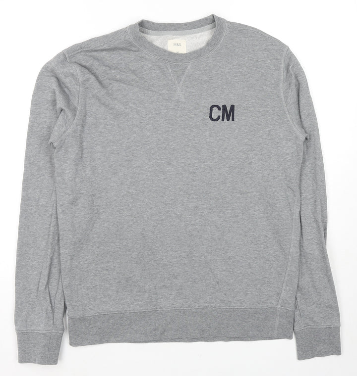 Marks and Spencer Mens Grey Cotton Pullover Hoodie Size M