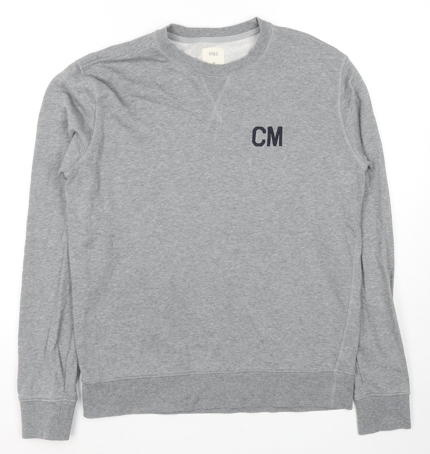 Marks and Spencer Mens Grey Cotton Pullover Hoodie Size M