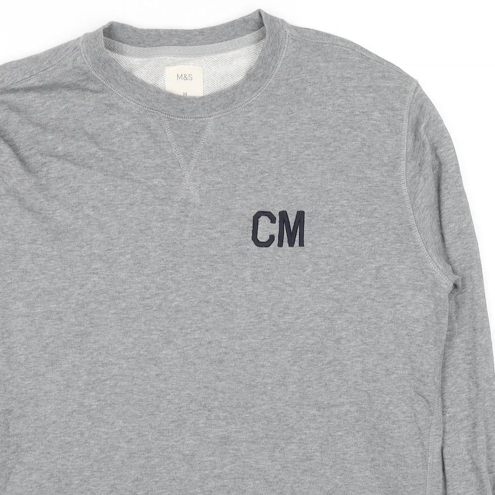 Marks and Spencer Mens Grey Cotton Pullover Hoodie Size M