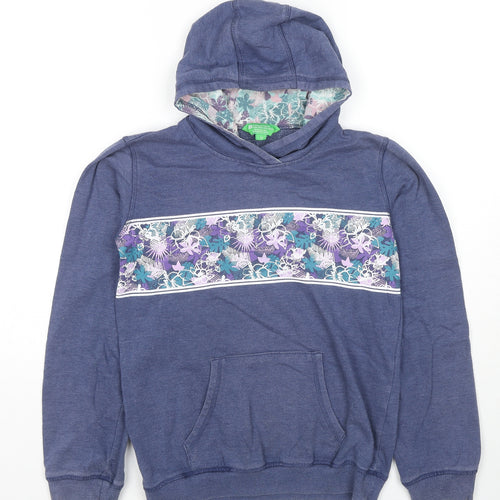 Mountain Warehouse Girls Blue Cotton Pullover Hoodie Size 13 Years Pullover - Flowers