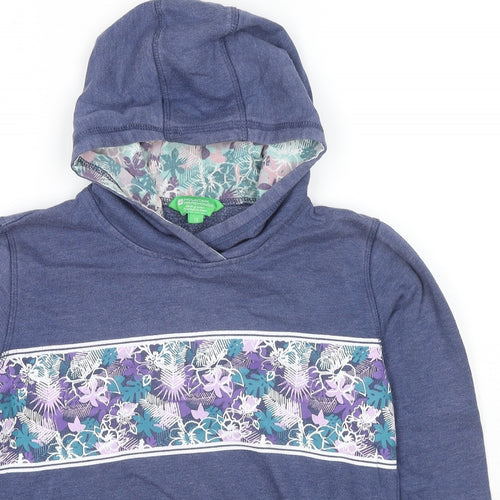 Mountain Warehouse Girls Blue Cotton Pullover Hoodie Size 13 Years Pullover - Flowers