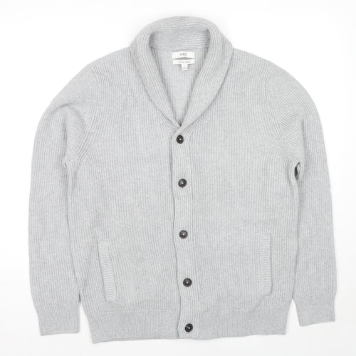 Marks and Spencer Mens Grey Collared Polyester Cardigan Jumper Size M Long Sleeve