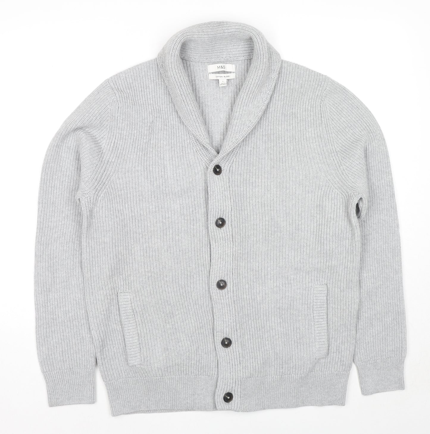 Marks and Spencer Mens Grey Collared Polyester Cardigan Jumper Size M Long Sleeve