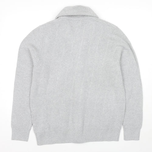 Marks and Spencer Mens Grey Collared Polyester Cardigan Jumper Size M Long Sleeve
