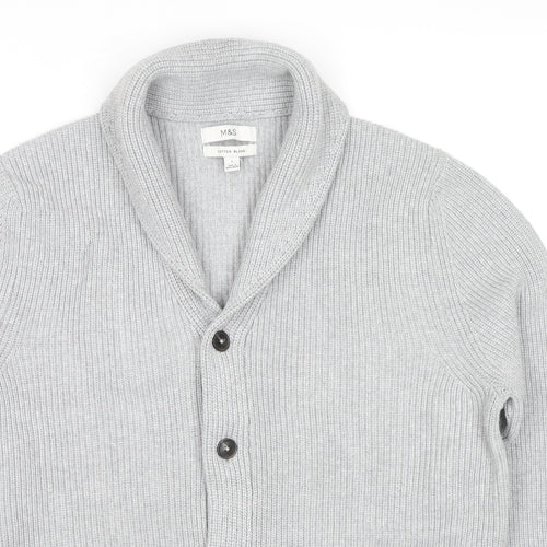 Marks and Spencer Mens Grey Collared Polyester Cardigan Jumper Size M Long Sleeve