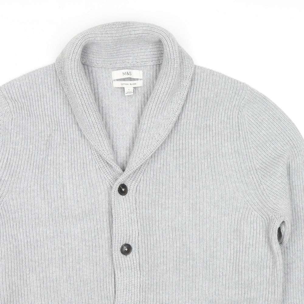Marks and Spencer Mens Grey Collared Polyester Cardigan Jumper Size M Long Sleeve