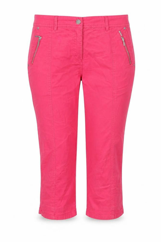 Front view of Canda women’s pink cotton cropped jeans, size UK 10, 21-inch leg regular zip