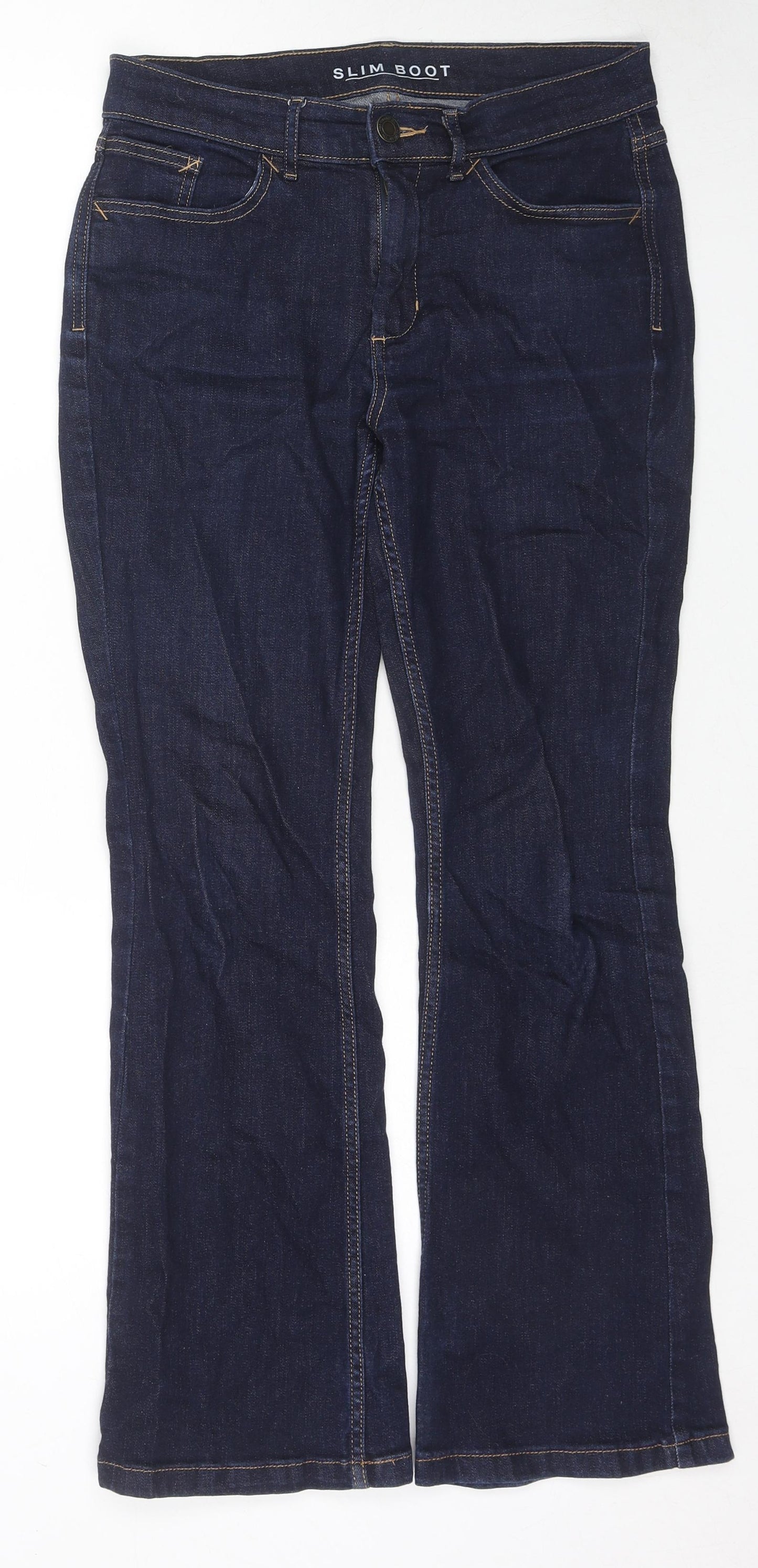 Marks and Spencer Womens Blue Cotton Bootcut Jeans Size 10 L28 in Regular Zip