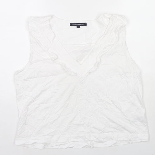 French Connection Womens White Cotton Basic Tank Size L V-Neck - Ruffle Detail