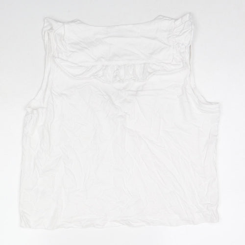 French Connection Womens White Cotton Basic Tank Size L V-Neck - Ruffle Detail