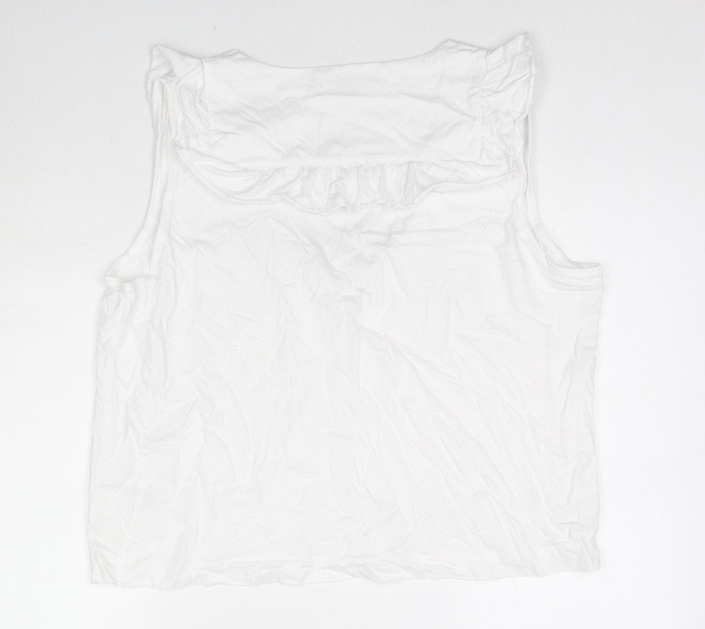 French Connection Womens White Cotton Basic Tank Size L V-Neck - Ruffle Detail