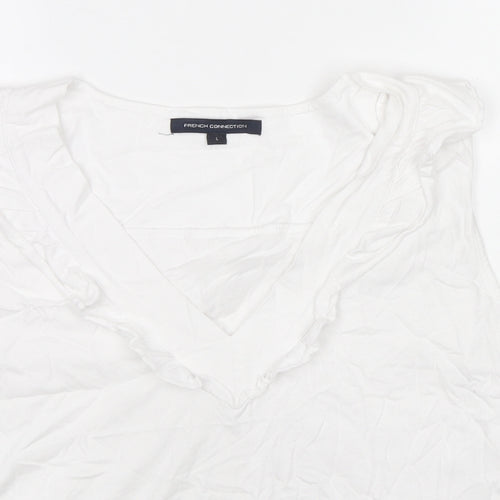 French Connection Womens White Cotton Basic Tank Size L V-Neck - Ruffle Detail