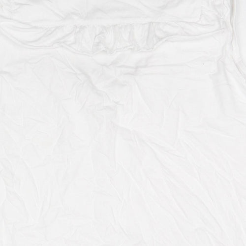 French Connection Womens White Cotton Basic Tank Size L V-Neck - Ruffle Detail