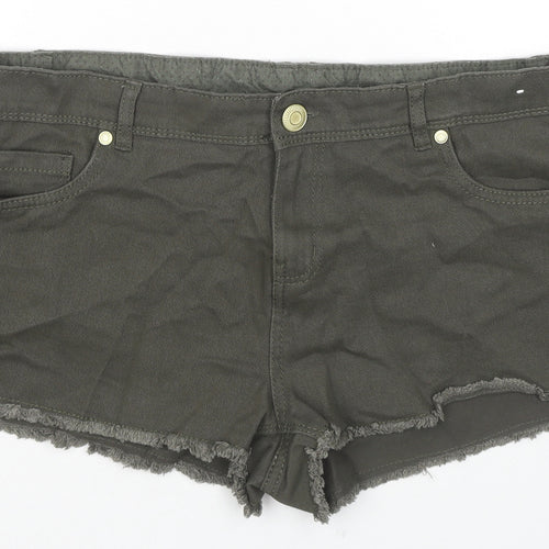 Denim & Co. Womens Green Cotton Hot Pants Shorts Size 16 L3 in Regular Zip