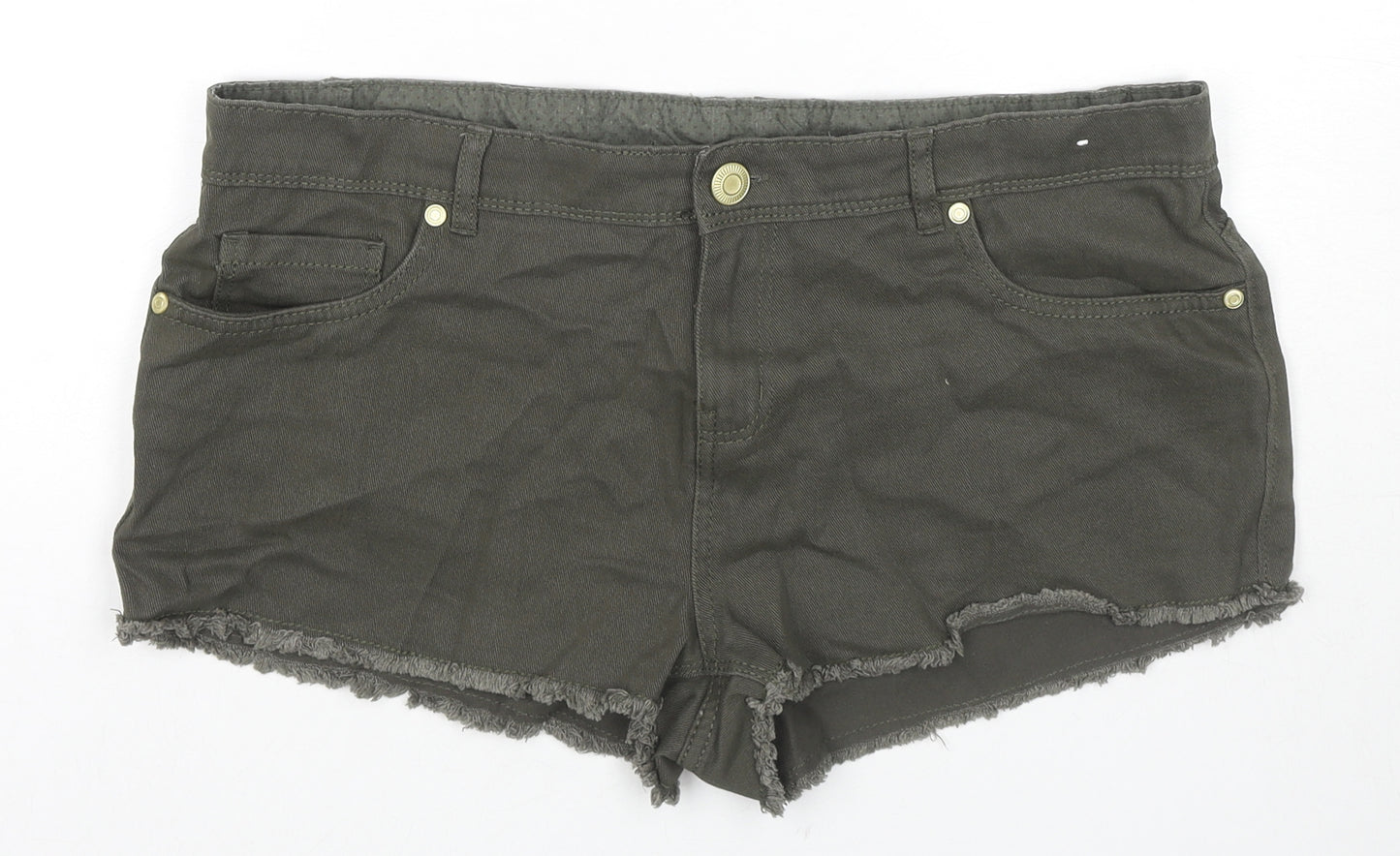 Denim & Co. Womens Green Cotton Hot Pants Shorts Size 16 L3 in Regular Zip
