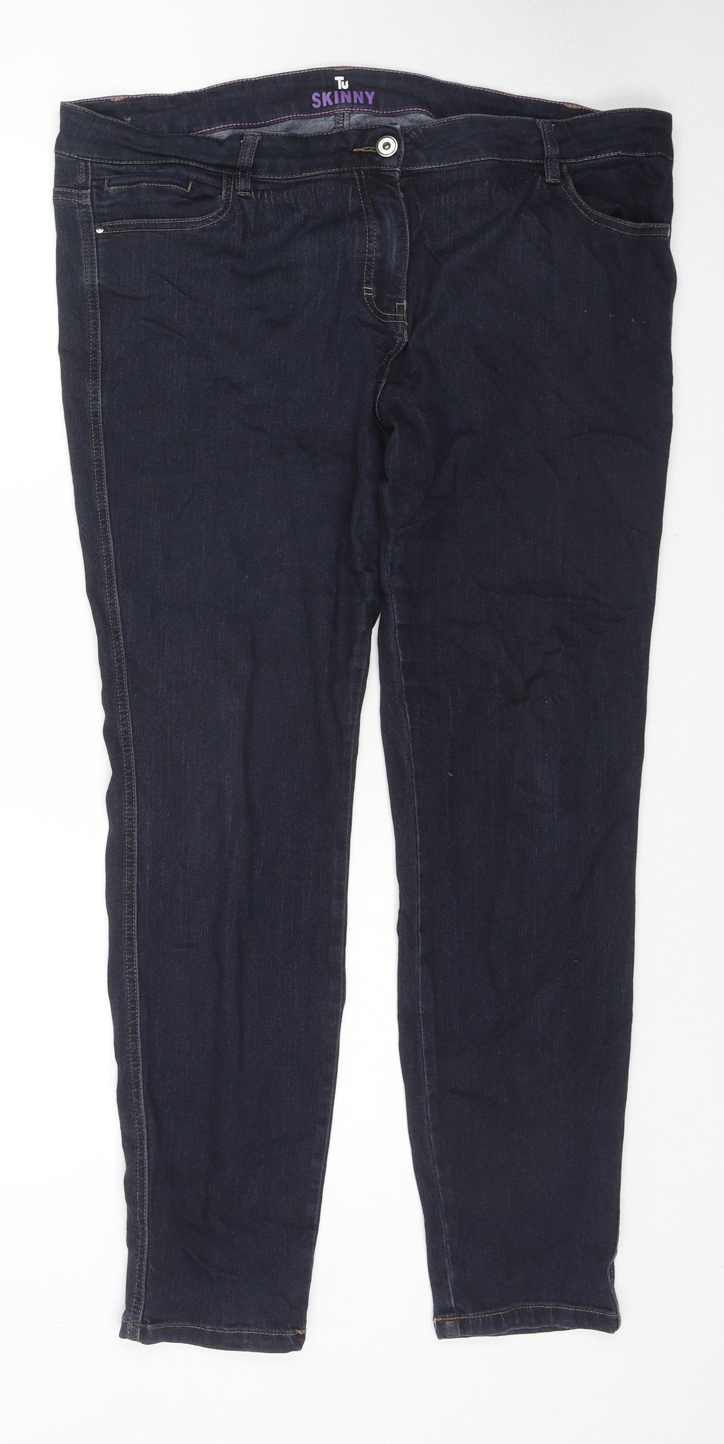 TU Womens Blue Cotton Skinny Jeans Size 20 L30 in Regular Zip