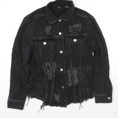 Divided by H&M Womens Black Jacket Size 4 Button - Distressed