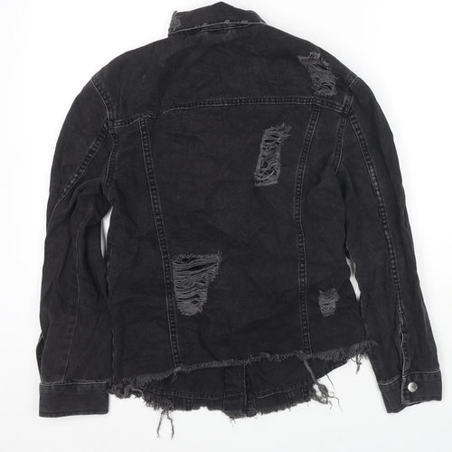 Divided by H&M Womens Black Jacket Size 4 Button - Distressed