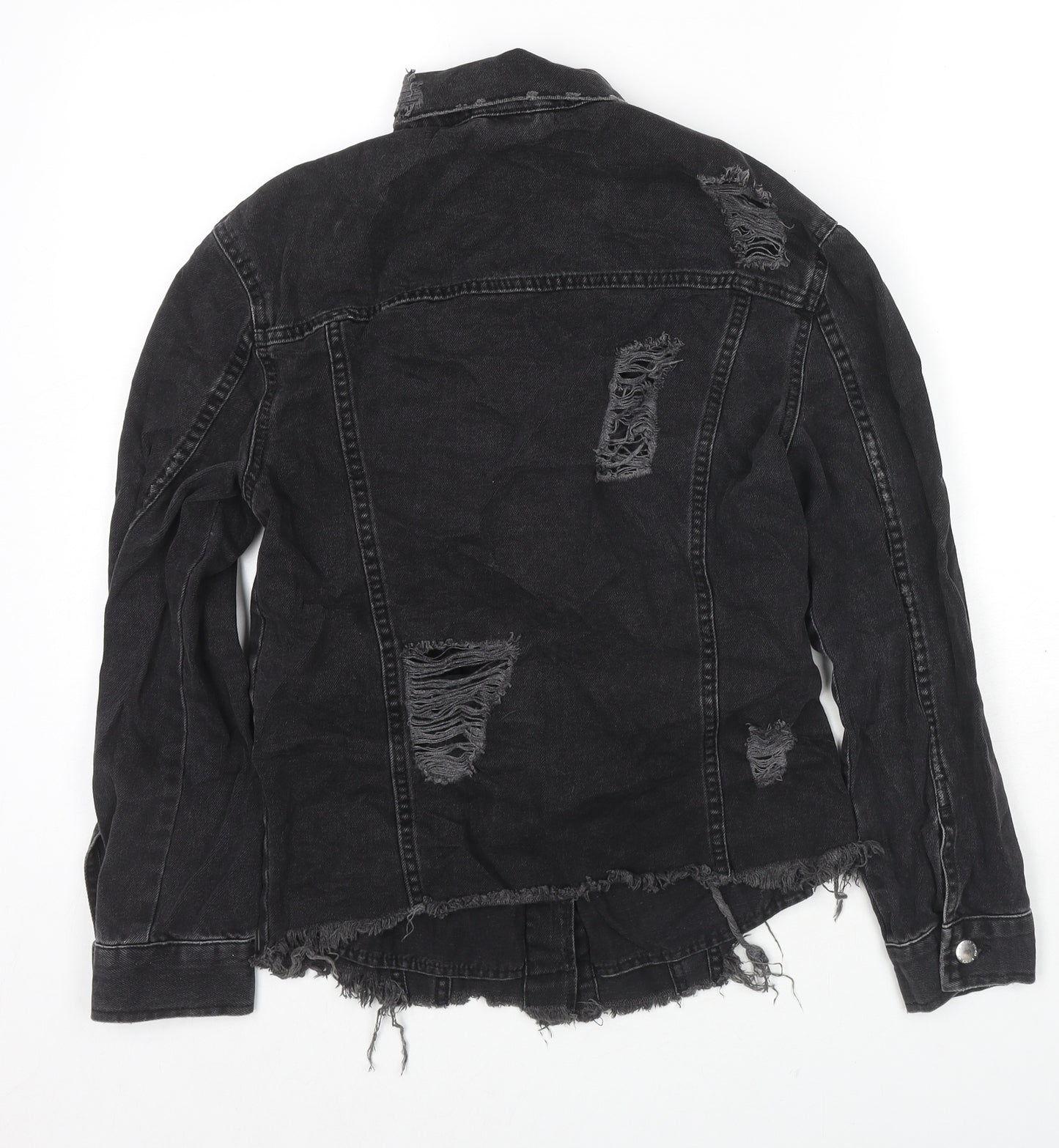 Divided by H&M Womens Black Jacket Size 4 Button - Distressed