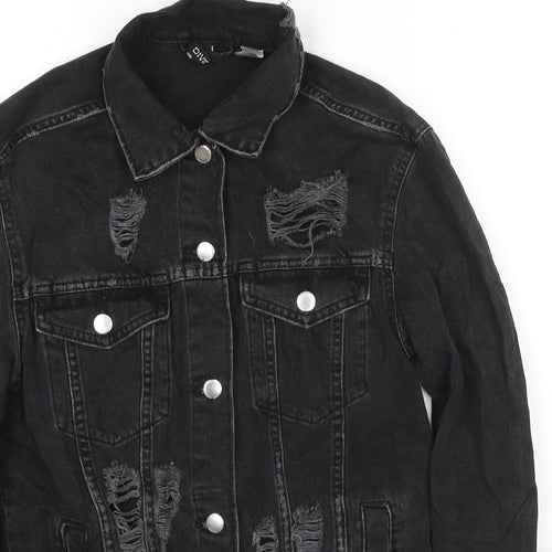 Divided by H&M Womens Black Jacket Size 4 Button - Distressed
