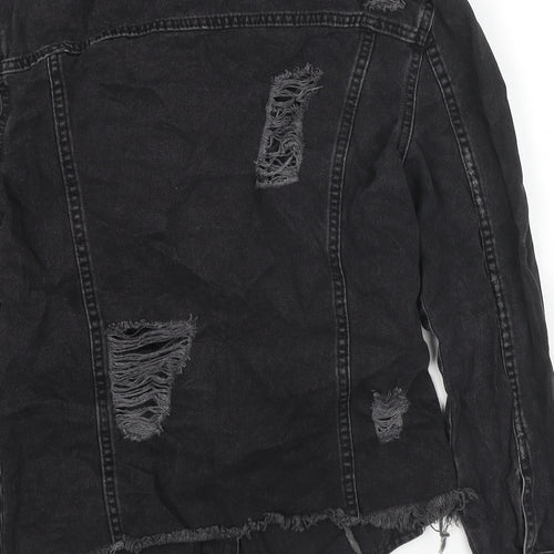 Divided by H&M Womens Black Jacket Size 4 Button - Distressed