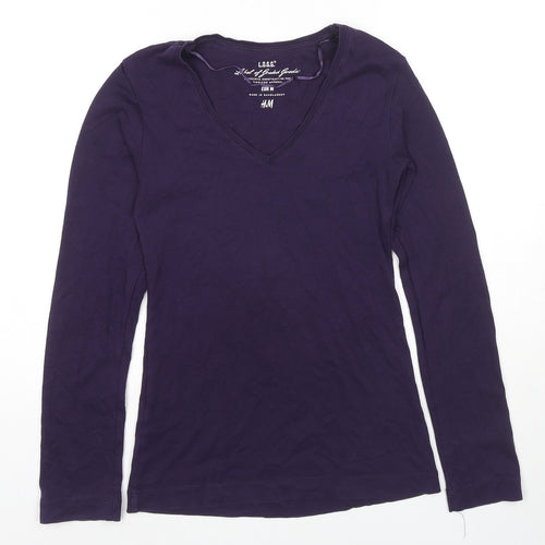 H&M Womens Purple Cotton Basic T-Shirt Size M V-Neck