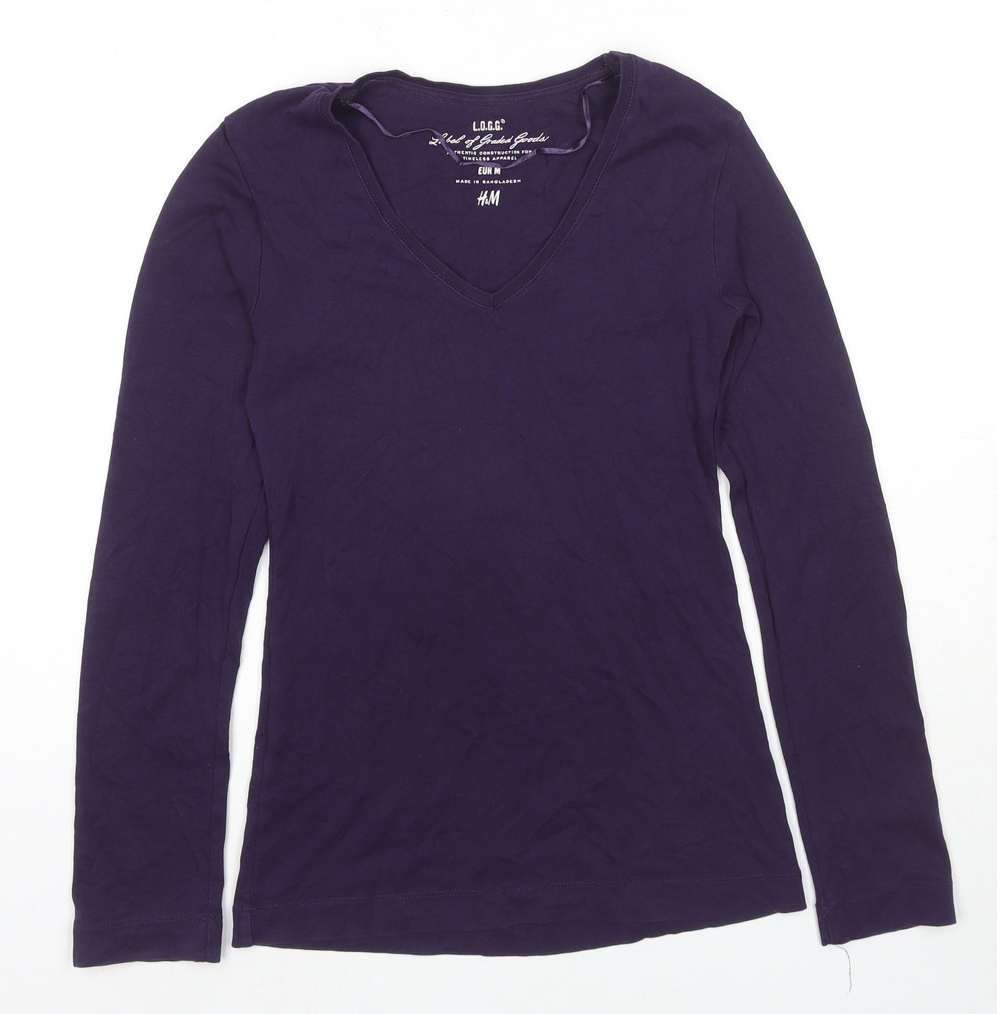 H&M Womens Purple Cotton Basic T-Shirt Size M V-Neck