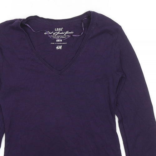 H&M Womens Purple Cotton Basic T-Shirt Size M V-Neck
